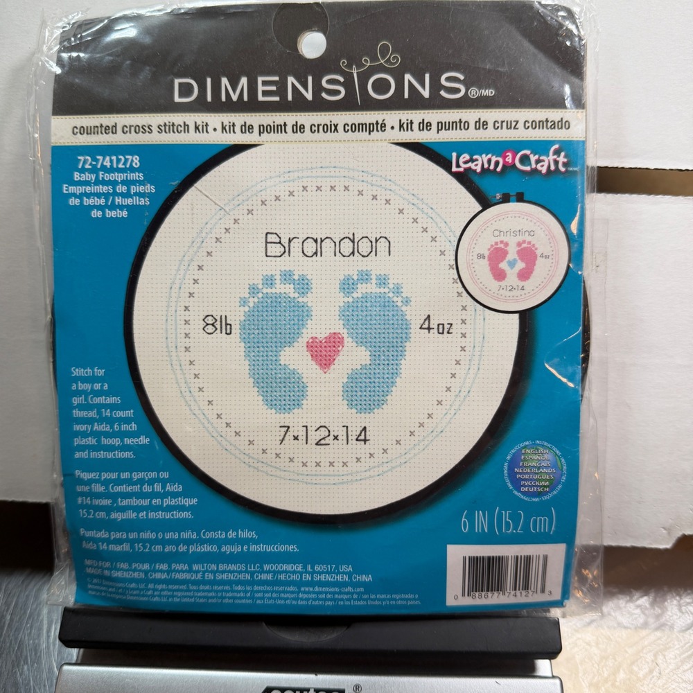 Dimensions Baby Footprints Counted Cross Stitch Kit 72-741278‎ Nursery Decor New